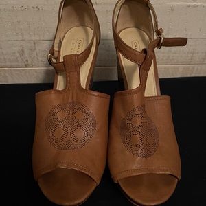 Brown Coach ankle strap wedges
